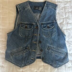Vintage Lizwear Denim Vest Womens Petite Small Blue Button Front Western